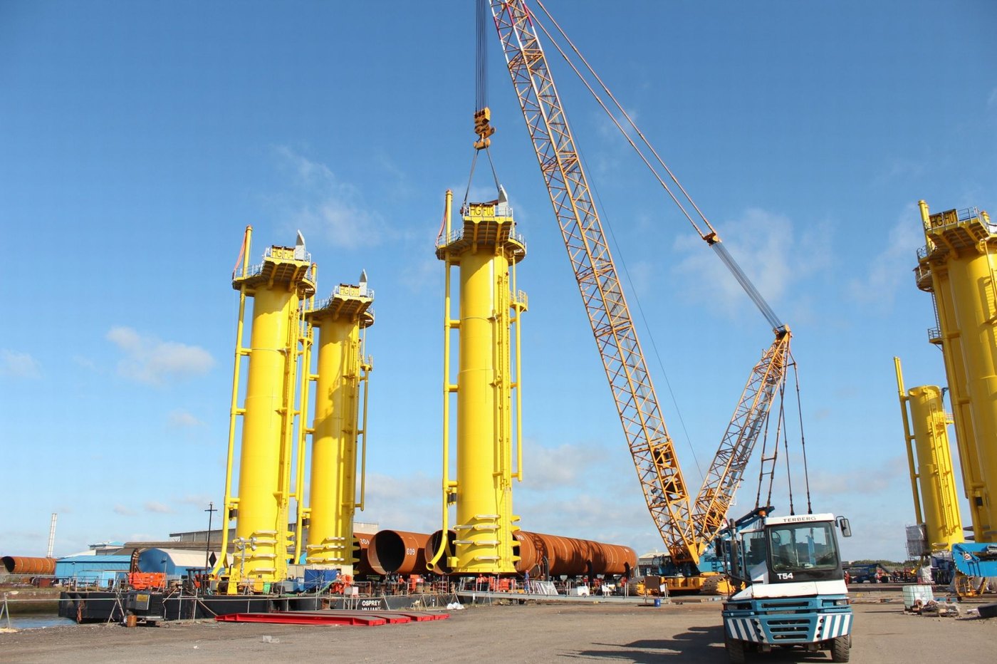 Transition pieces staged on the TAG quayside for Humber Gateway